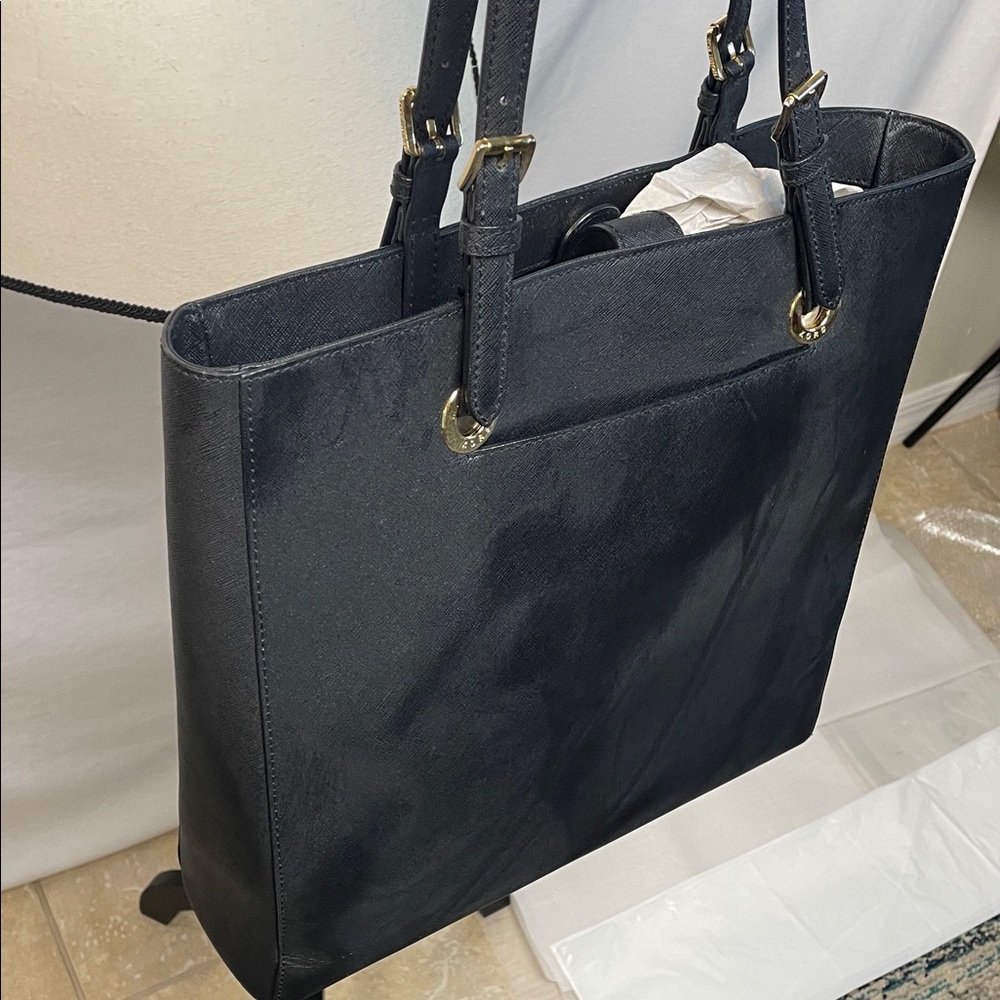 Michael Kors Black leather Tote Bag large MK purse - Picture 10 of 17